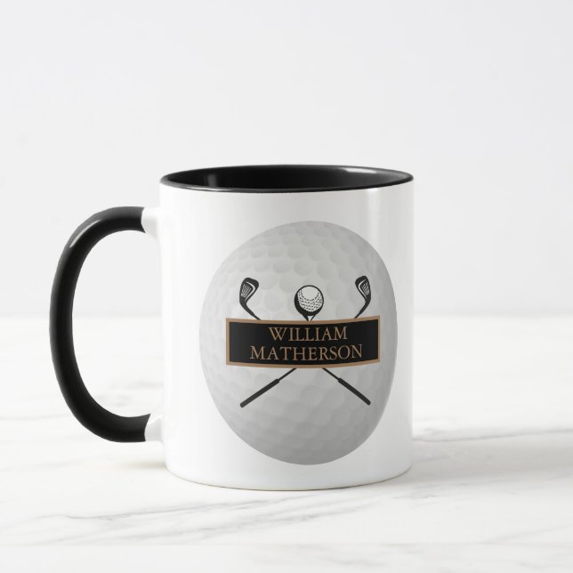 Personlig Svart och Guld Golfboll Classic Mugg (Vänster)