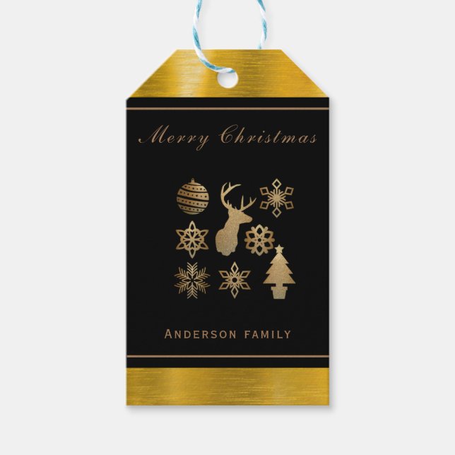Personlig svart och guld jul presentetikett (Framsidan)