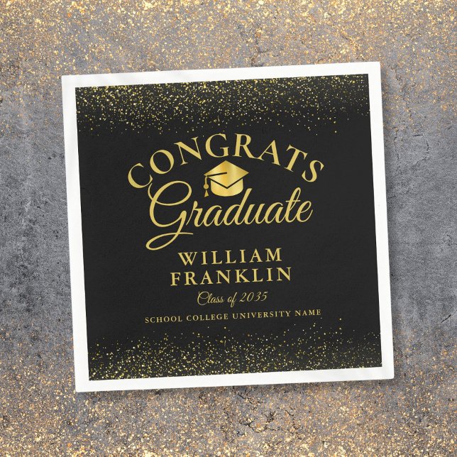 Personlig svart och guld modern examen pappersservett (Personalized Black And Gold Modern Graduation Napkins)