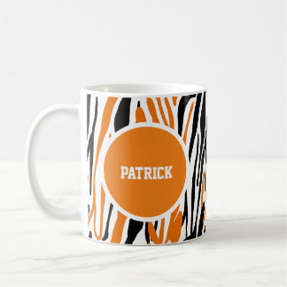 Personlig svart och orange djurtrycksmugg kaffemugg