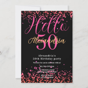 Personlig svart och rosa glitter 50-årsdag inbjudningar