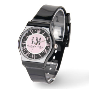 Personlig svart och rosa rosett armbandsur