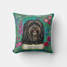 Personlig svart och tan Lhasa Apso-kudde
