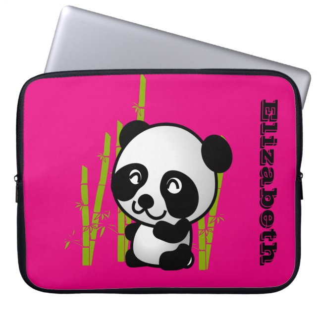Personlig Svart och vit lycklig panda björn Laptop Sleeve (Framsidan)