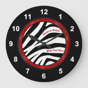 Personlig, svart och vit zebra-dekan, Zebra Stor Klocka