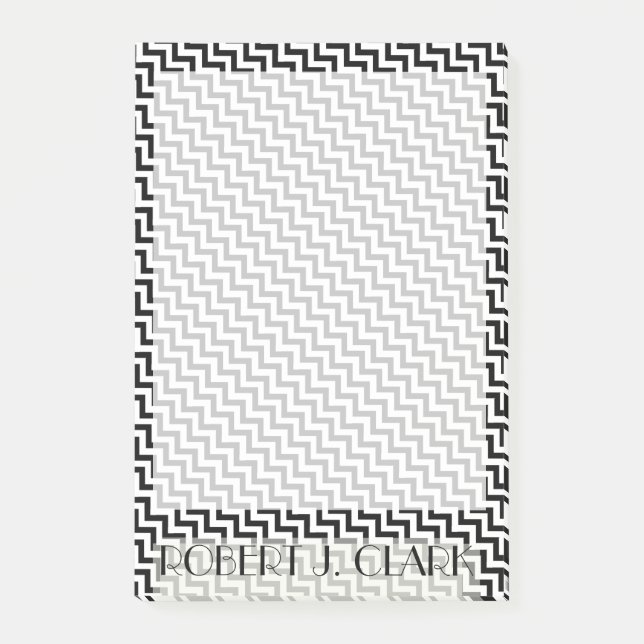 Personlig SVART OCH VITT ZIG ZAG Gräns Post-it Block (Framsida)