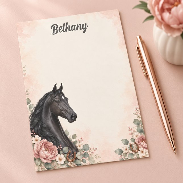 Personlig Svart Saddlebred Blush Peony Post-it Block (Skapare uppladdad)