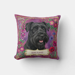 Personlig svart Schnauzer rosa blomsterkudde Kudde
