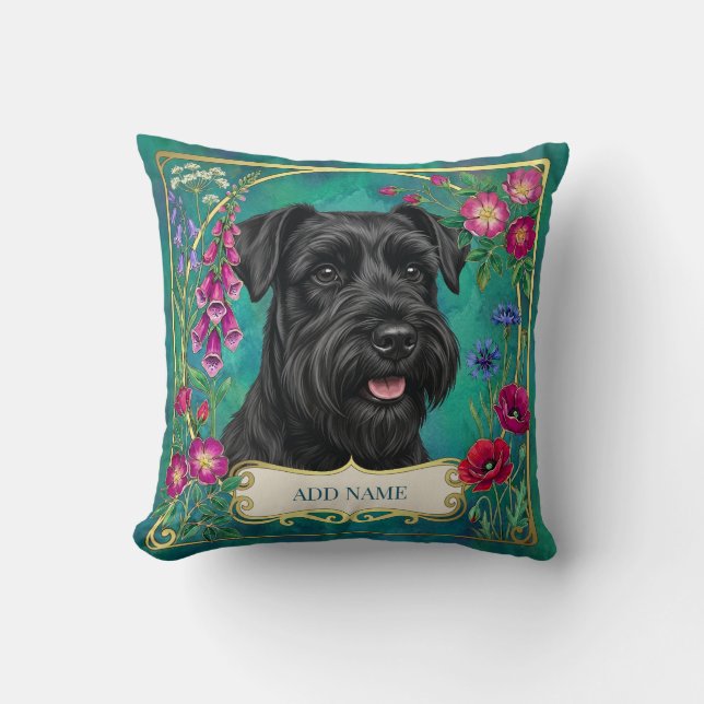 Personlig svart schnauzer teal kudde (Framsida)
