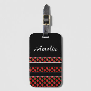 Personlig svart Strawberry Stripes Bagagebricka