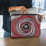 Personlig Svart toning Spiral Fractal Laptop Fodral<br><div class="desc">Laptop sleeve har vackra spiral-fraktalkonst i röd,  svart,  grått och vit övertoning. Anpassa den med finare dekorativt monogram i benvitt (lätt grått) teckensnitt.</div>
