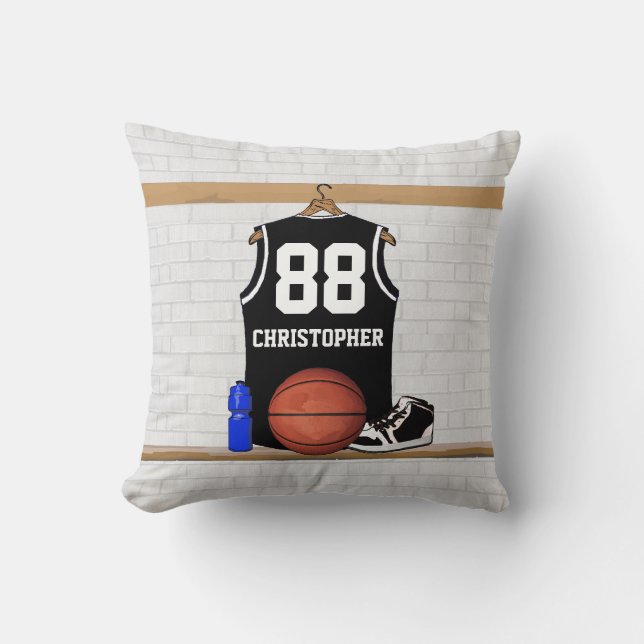 Personlig svart-vit baskettröja kudde (Framsida)