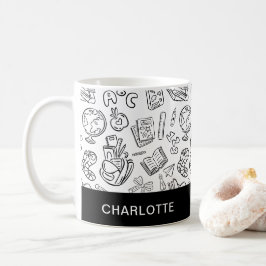 Personlig svart & vit lärarskola Doodle Kaffemugg
