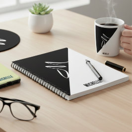 Personlig svart-vit minimal monogram & namn anteckningsbok