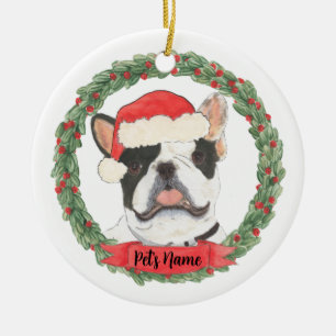 Personlig svart-vit pied Frenchie jul Julgransprydnad Keramik
