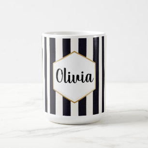 Personlig svart-vit-randig kaffemugg