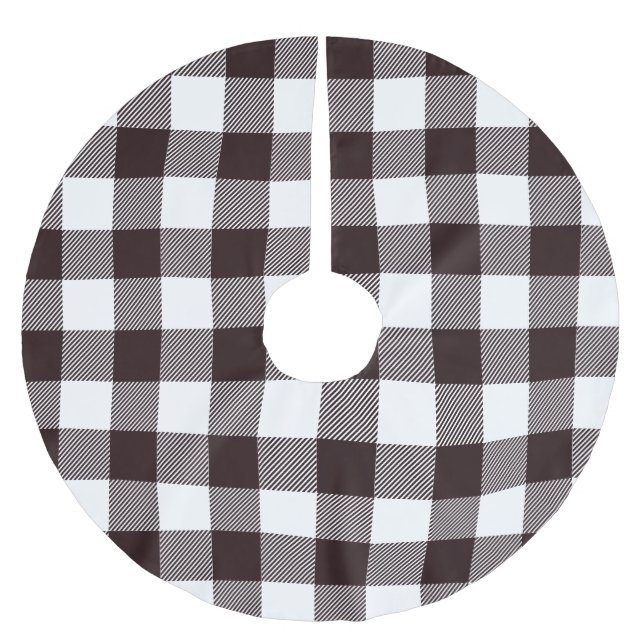 Personlig svart-vit rutig rustik lantlig stil julgransmatta borstad polyester (Framsidan)