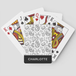 Personlig svart-vit skolstil-doodle casinokort