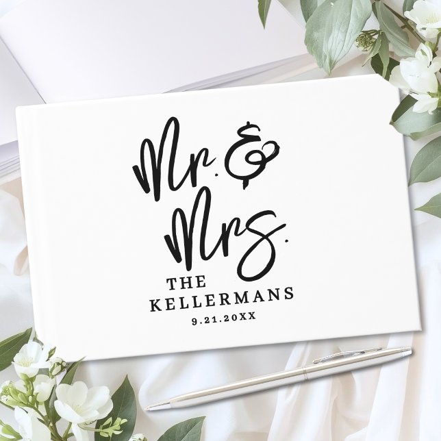 Personlig Svart Vit Skript Bröllop Gästböcker (Personalized Black White Script Wedding Guest Book )