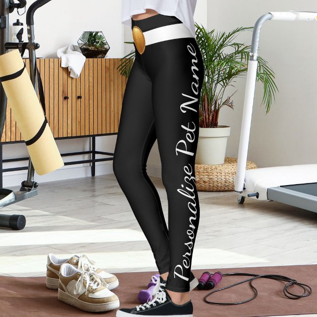 Personlig svart-vit text för husdjursälskare leggings (Skapare uppladdad)