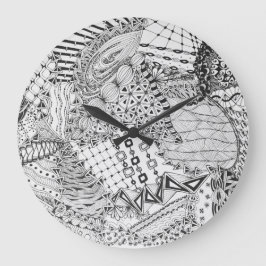Personlig svart & vit Zendoodle Tangle ZIA 01 Stor Klocka