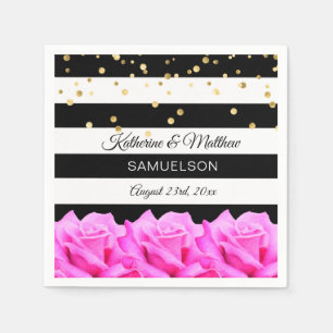Personlig Svarta Blommigten Rosa ros Guld Bröllop Pappersservett