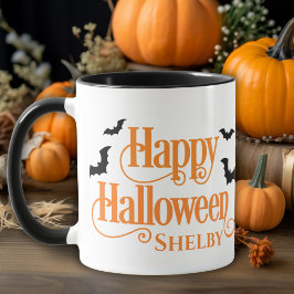 Personlig Svarta och Orange Happy halloween Mugg