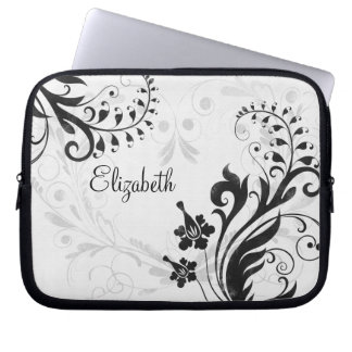 Personlig Svarta och vita Blommigten Laptop sleeve