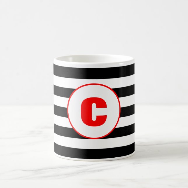 Personlig Svarta och vita, randiga Monogram Mugg (Center)