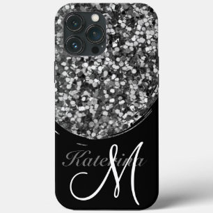 Personlig Svarta Silver Glitter Gnistra Namn