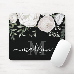 Personlig Svartvit Blommigt Namn Monogram Musmatta
