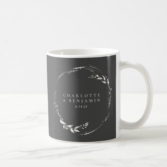 Personlig Svartvit Blommigt Utandning Monogram Kaffemugg (Höger)