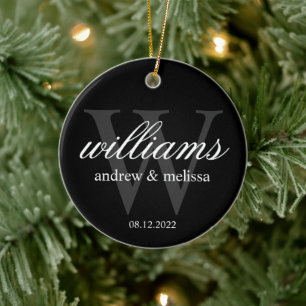 Personlig Svartvit monogram Julgransprydnad Keramik