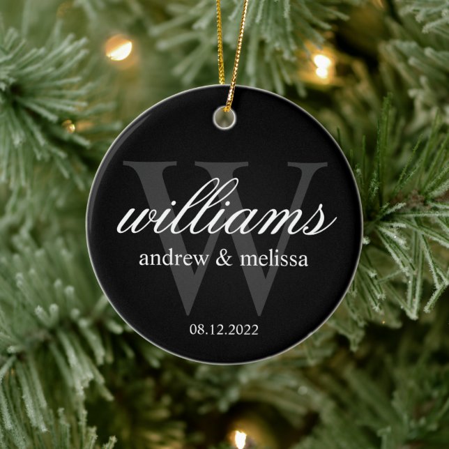 Personlig Svartvit monogram Julgransprydnad Keramik (Träd)