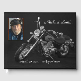 Personlig, svartvitt motorcykelminne gästböcker