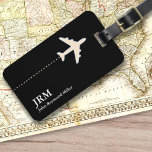 personlig, svartvitt, reseflygplan bagagebricka<br><div class="desc">Ett objekt av elegant med bilden av ett vitt flygplan på svart (anpassningsbar färg) för att identifiera dina tillhörigheter</div>