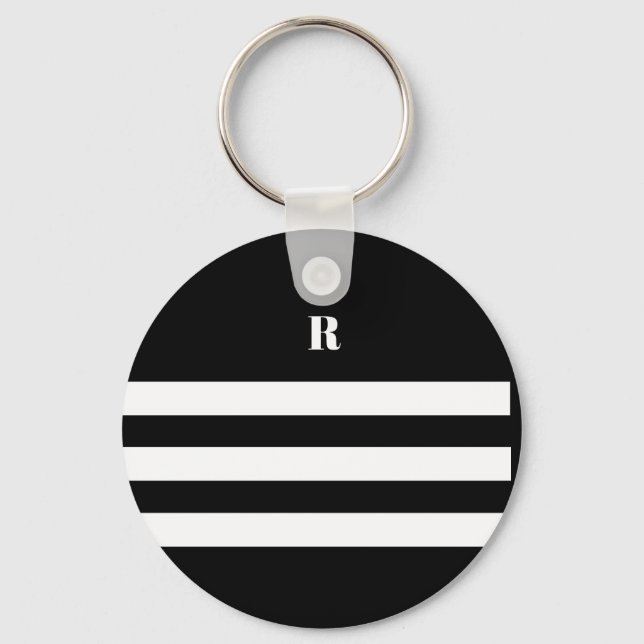 Personlig Svartvitt stripe Nyckelring (Framsida)