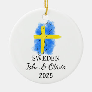 Personlig Sverige Ornament, Sverige Flagga Gift Julgransprydnad Keramik