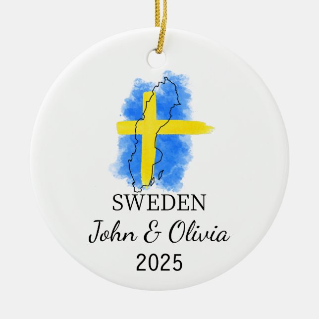 Personlig Sverige Ornament, Sverige Flagga Gift Julgransprydnad Keramik (Framsidan)
