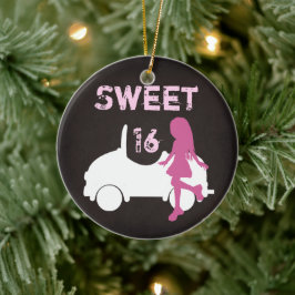 Personlig Sweet 16 Girl and Car ~ Rosa, Brown Julgransprydnad Keramik