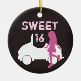 Personlig Sweet 16 Girl and Car, Rosa jul Julgransprydnad Keramik