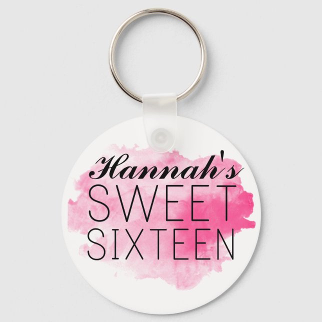 Personlig Sweet 16 Keychain Favor/Gift Rosa Nyckelring (Framsida)