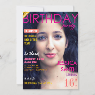 Personlig Sweet 16 Magazine Cover Photo Inbjudning Inbjudningar