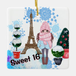 Personlig Sweet 16 Paris Winter Eiffel Torn Julgransprydnad Keramik