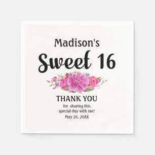 Personlig Sweet 16 Rosa Blommigt Sweet sixteen Pappersservett
