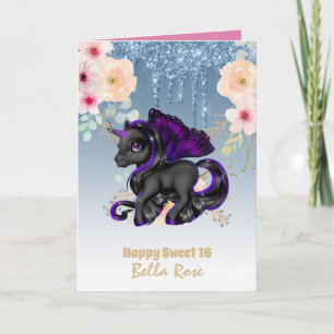 Personlig Sweet 16 Söt Unicorn Birthday Card Kort