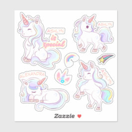 Personlig Sweet Candy Färg Unicorn Namn Klistermärken