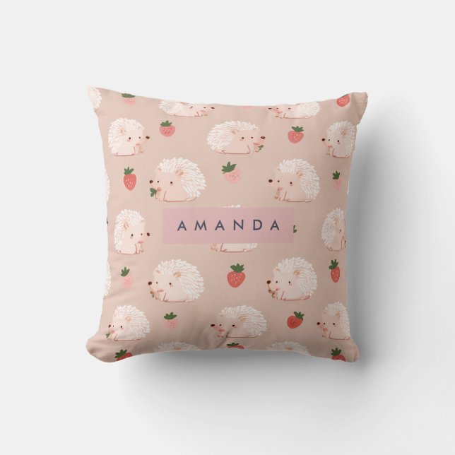 Personlig Sweet Hedgehog & Strawberry Mönster Kudde (Framsida)