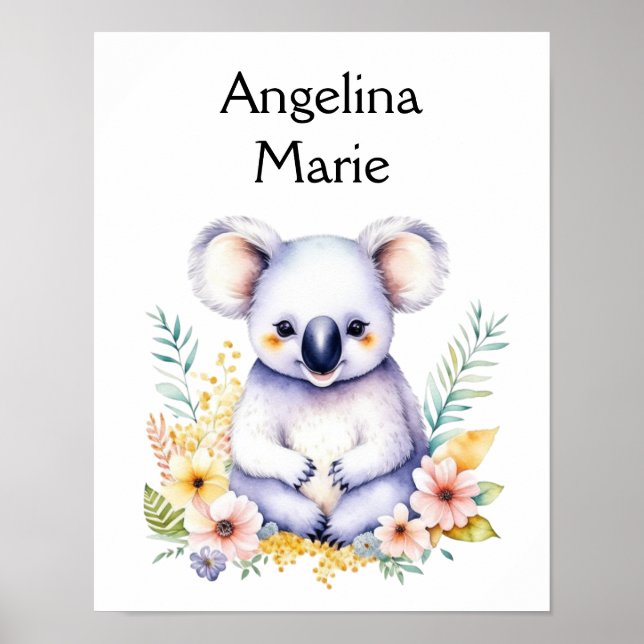 Personlig Sweet Koala Bear Baby Nursery Art Poster (Framsidan)