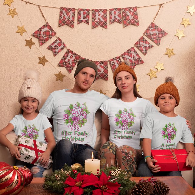 Personlig Sweet Rosa Candy cane jul T Shirt (Styles for the whole family!)